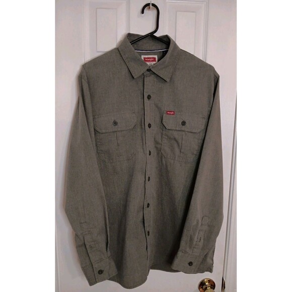 Mens Wrangler Olive Green Medium Long Sleeve Shirt Button Up - Picture 1 of 8